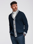 Knitted monochrome men's viscose cardigan - navy blue V1 OM-SWCD-0126