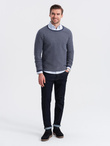 Męski dzianinowy sweter w strukturalne kropki – granatowy V1 OM-SWSW-0118 