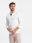 Men's longsleeve with buttons at the neckline - white V10 OM-LSCL-0107