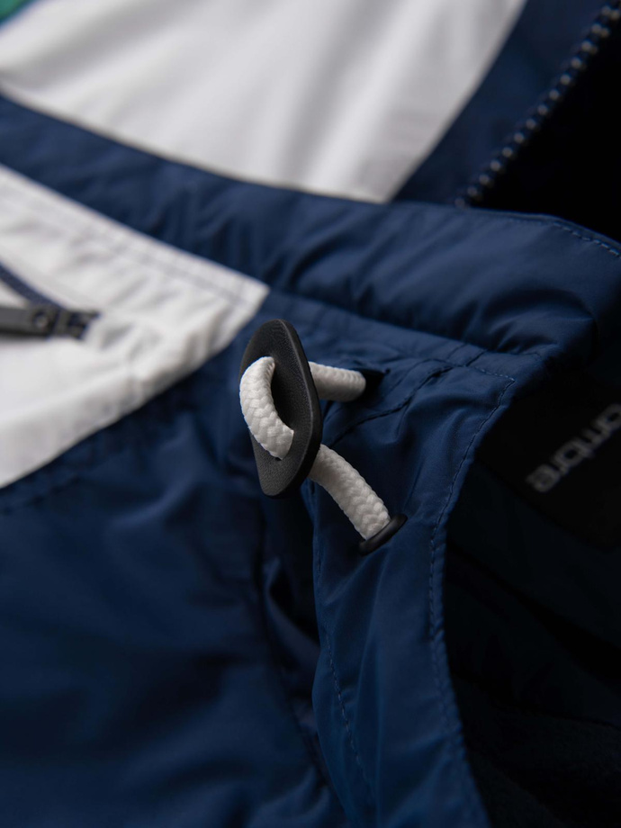 Lightweight colorful men's sports jacket with fleece - green and navy blue V20 OM-JANP-0194