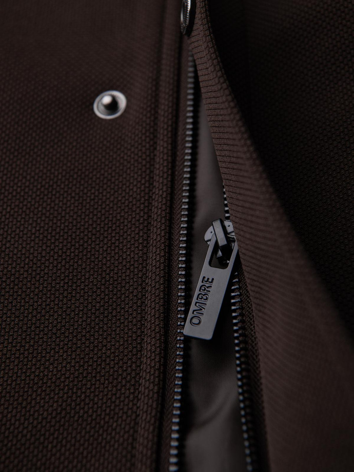 Structured fitted coat for men with high collar - dark brown V5 OM-COWC-0136