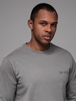 Men's cotton U-neck longsleeve with piping and chest print - grey V5 OM-LSCL-0127