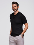 Męska koszulka polo z wiskozą SLIM FIT w pionowy prążek – czarna V1 OM-POSS-0143