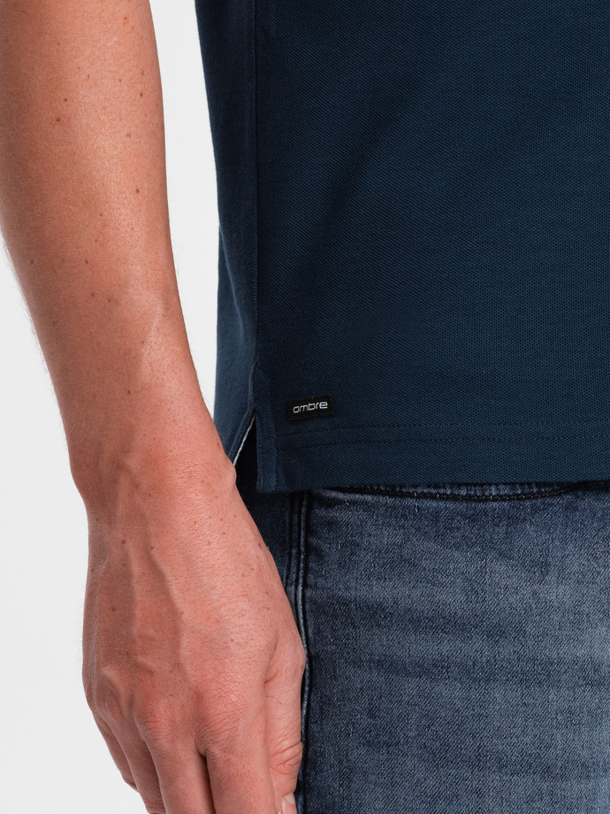 Men's collarless polo shirt - navy blue V4 OM-TSCT-0156