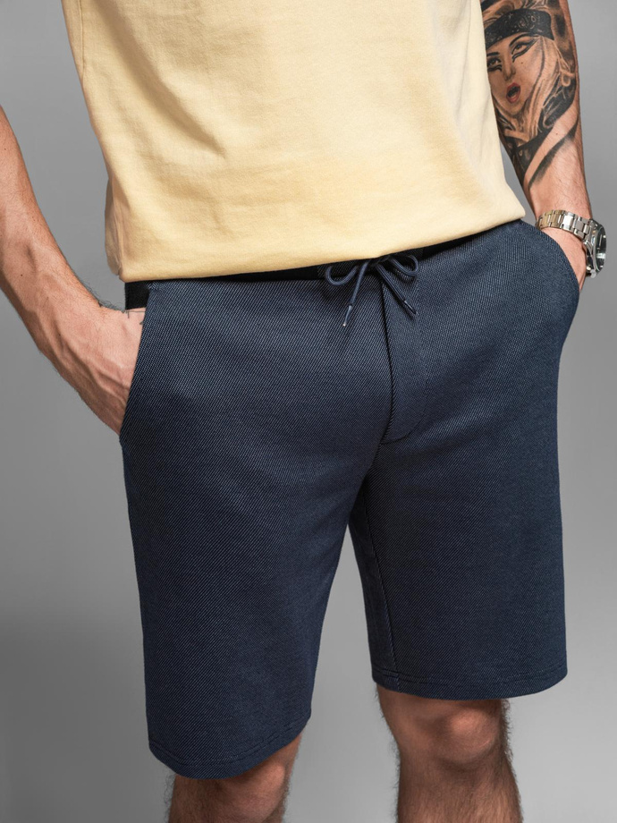 Casualowe męskie szorty SLIM FIT z dzianiny żakardowej – granatowe V1 OM-SRCS-0168