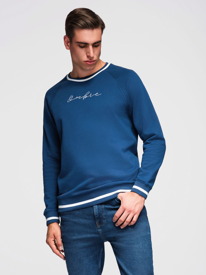 Men's raglan sleeve sweatshirt with contrasting details - dark blue V1 OM-SSNZ-0244