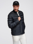 Men's imitation leather jacket with ribbed hem - dark brown V1 OM-JAFL-0109