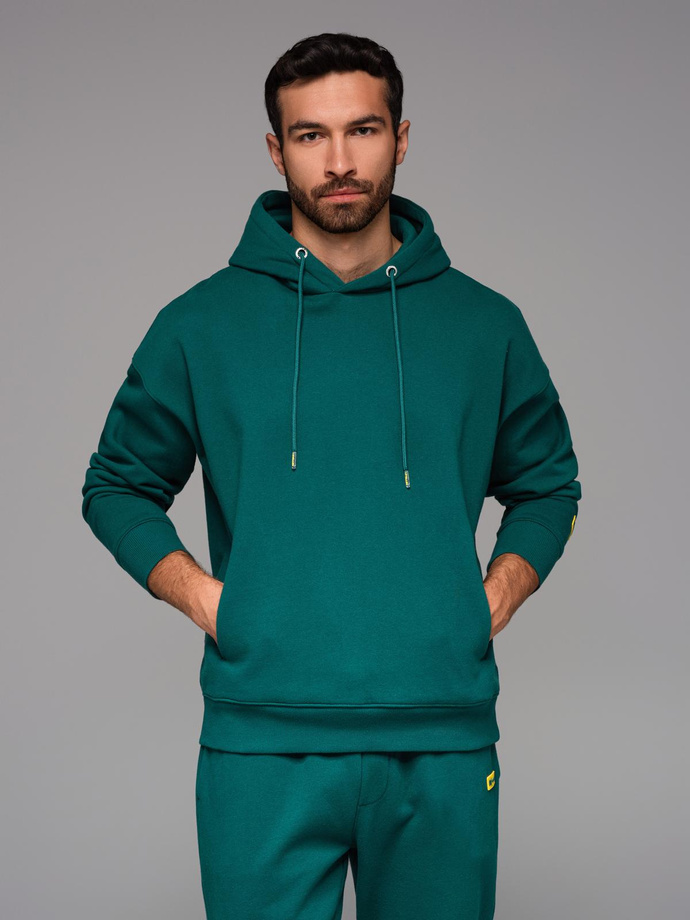 Unisex sweatshirt with pockets and hood - dark green V17 OU-SNBC-0105
