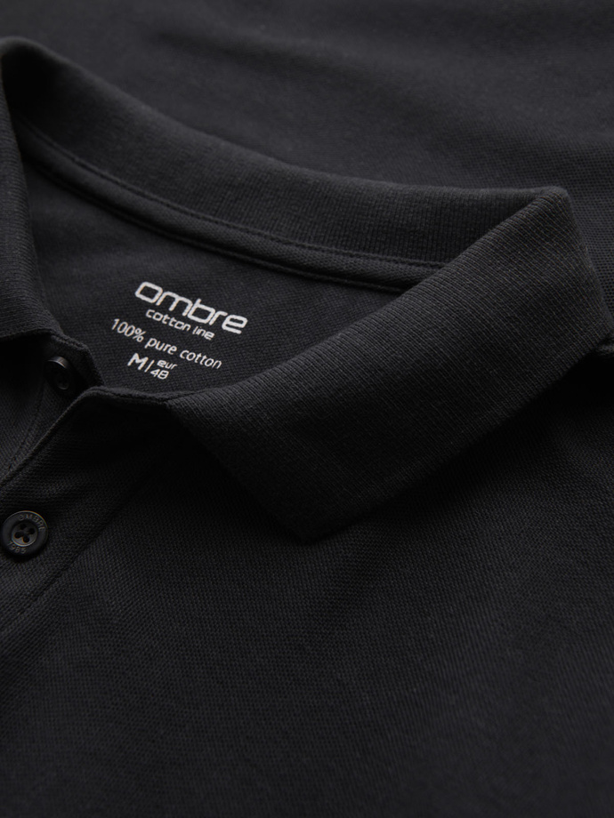 Longsleeve męski z kołnierzykiem polo BASIC – czarny V2 OM-POBL-0114
