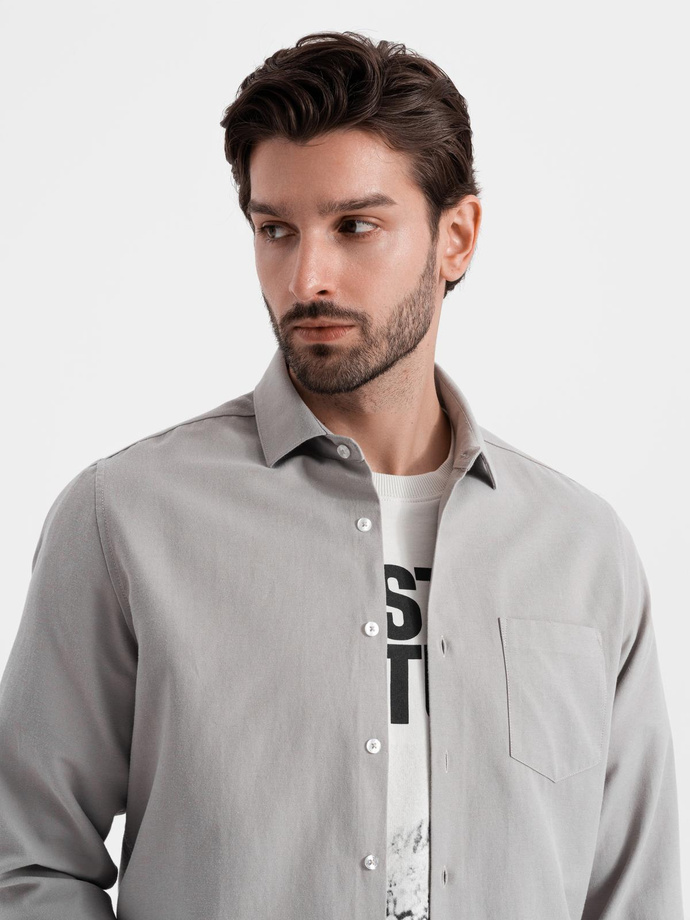 Men's REGULAR FIT shirt with pocket - gray V1 OM-SHCS-0148