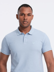 Jednokolorowa koszulka polo męska BASIC z dzianiny pique - niebieski denim V17 OM-POBS-0100