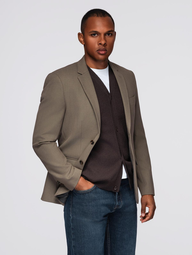 Męska elegancka marynarka SLIM FIT z rayonem – oliwkowa V5 OM-BLZB-0135