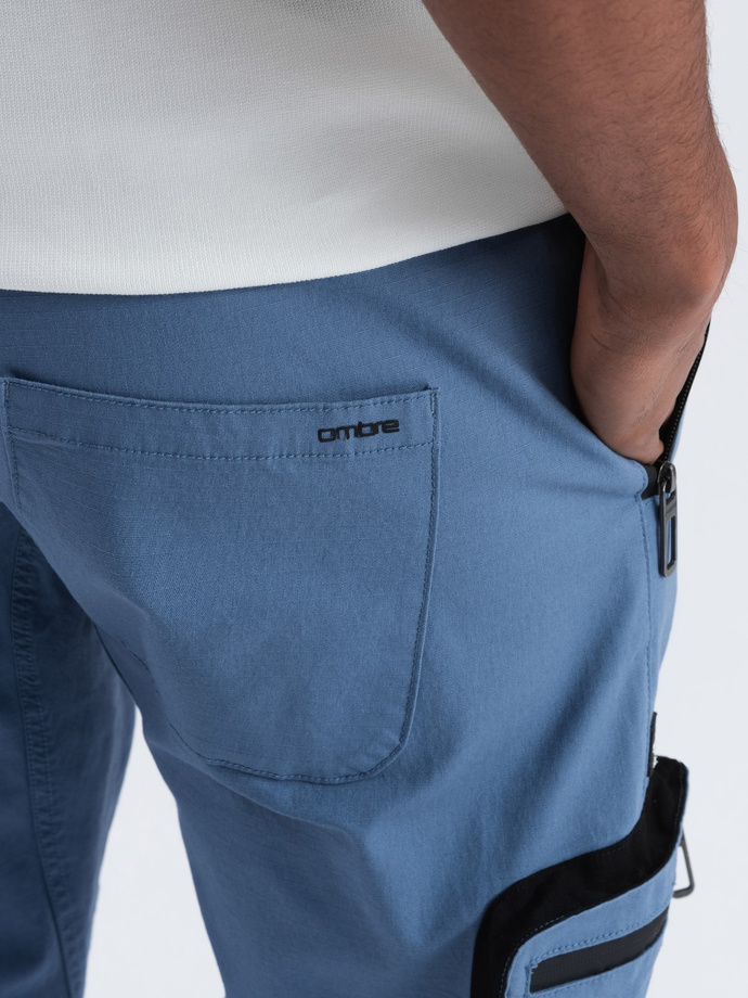 Men's JOGGER pants with stand-off and zippered cargo pockets - blue V7 OM-PAJO-0135