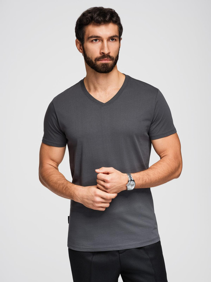 Men's BASIC classic cotton T-shirt with a serape neckline - graphite V3 OM-TSBS-0237