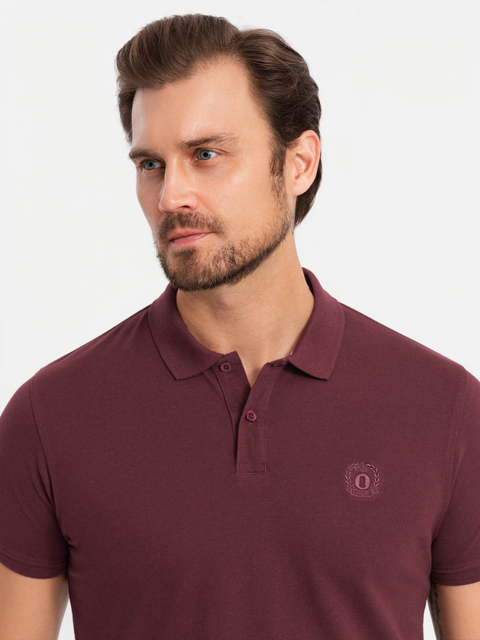 Komplet męskich bawełnianych t-shirtów polo BASIC – biały/bordowy/ciemnoniebieski V4 OM-POBS-0133