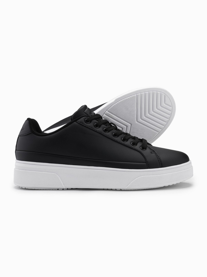 Buty sneakersy męskie z ekoskóry na grubej podeszwie – czarne V5 OM-FOSL-0166