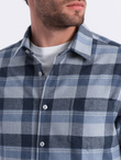 Flanelowa koszula męska w kratę - niebiesko-szara V1 OM-SHCS-0150