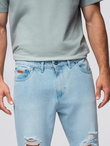 Men's CARROT FIT denim pants with rubbing - light blue V1 OM-PADP-0250