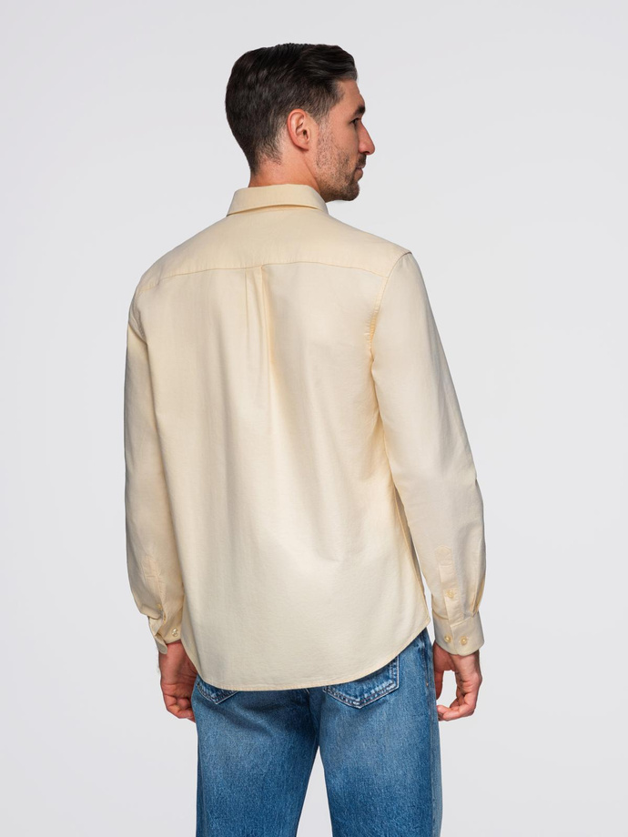 Pastelowa bawełniana męska koszula typu oxford – jasnożółta V3 OM-SHOS-0183