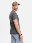 Men's t-shirt with round henley neckline - dark grey V6 OM-TSCT-0155