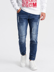 Men's marbled JOGGERS pants with rubbing - blue V4 OM-PADJ-0153