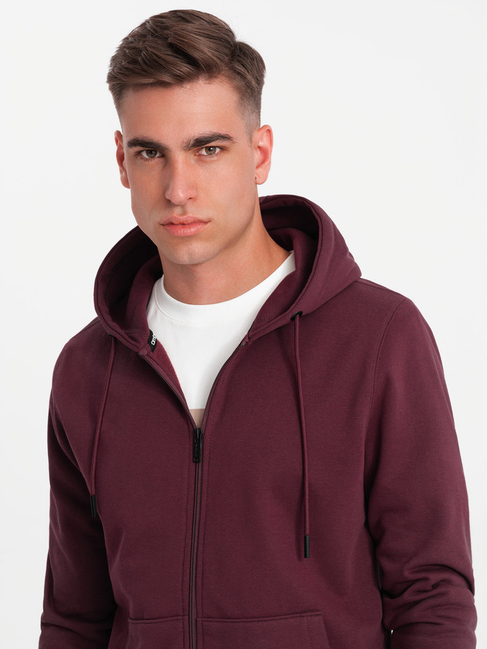 Rozpinana męska bluza dresowa BASIC – bordowa V3 OM-SSBZ-0160