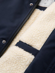 Men's long parka jacket with sheepskin - navy blue V2 OM-JAPJ-0316