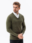 Sweter męski z białym kołnierzykiem - oliwkowy V5 E120