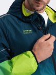 Men's sports jacket with reflectors - turquoise and lime green V1 OM-JANP-0105