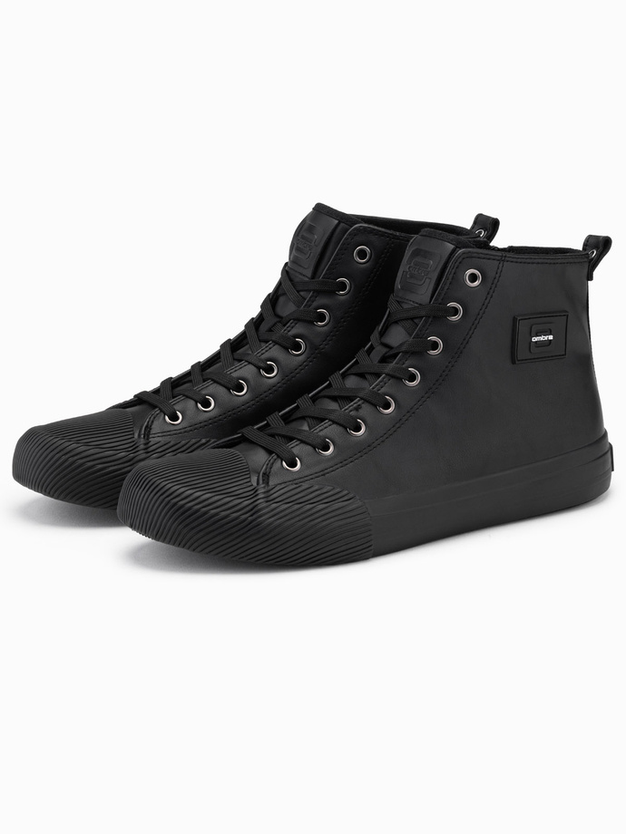 Męskie buty wysokie trampki z ozdobnym noskiem – czarne V1 OM-FOTH-0157