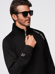 Men's sweatshirt with unbuttoned high collar and contrasting print - black V1 OM-SSZP-0211