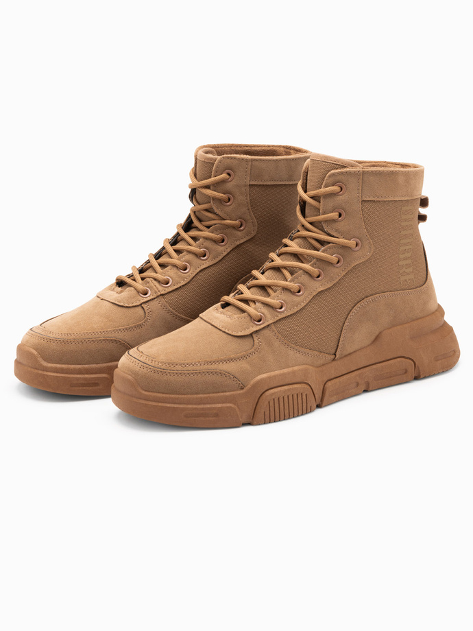 Męskie buty sneakersy za kostkę z rzeźbioną podeszwą – piaskowe V3 T392 