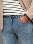 Men's CARROT FIT denim pants with decorative darts - light blue V1 OM-PADP-0227 