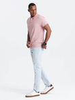 Melange men's polo shirt with striped collar - pink V2 OM-POSS-0109