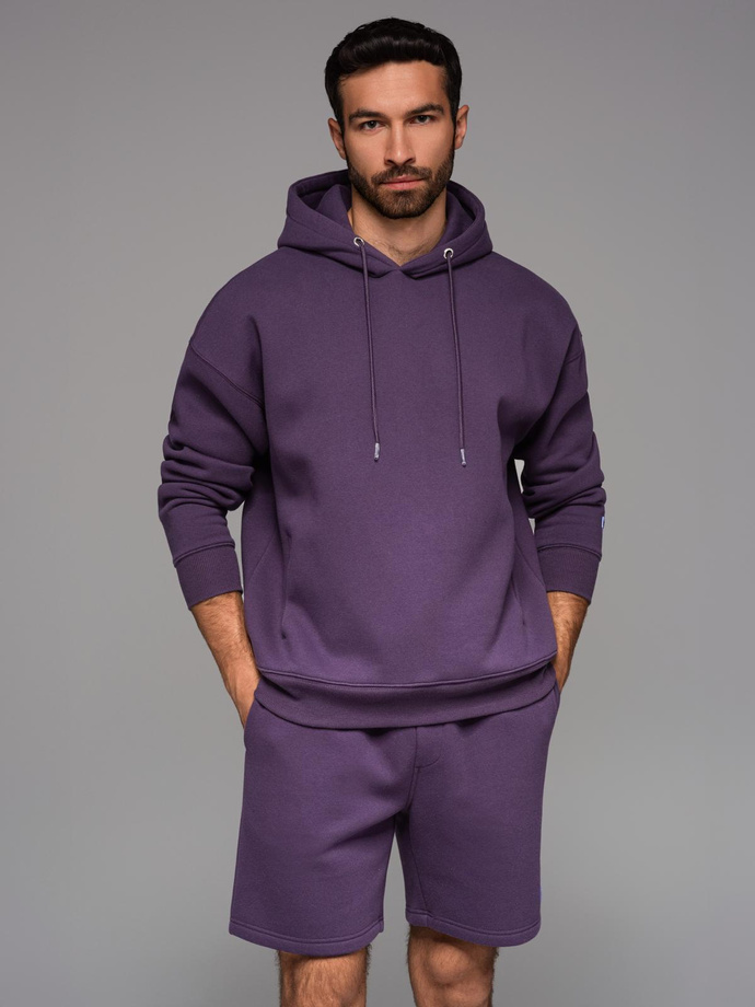 UNISEX sweatshirt set hoodie + athleisure shorts - purple V13 Z110