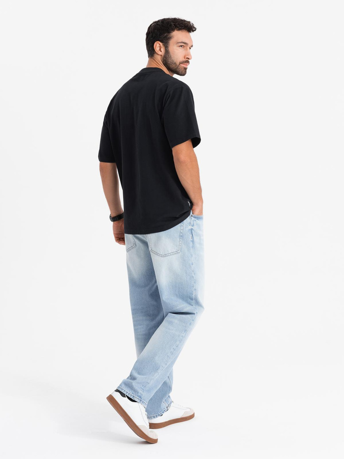 Bawełniany męski t-shirt LOOSE FIT z okrągłym dekoltem – czarny V1 OM-TSBC-0234 