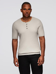 Men's knitted t-shirt with buttons at the neckline - light grey V3 OM-TSCT-0254