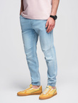 Men's JOGGERS denim pants with wash effect - light blue V1 OM-PADJ-0267