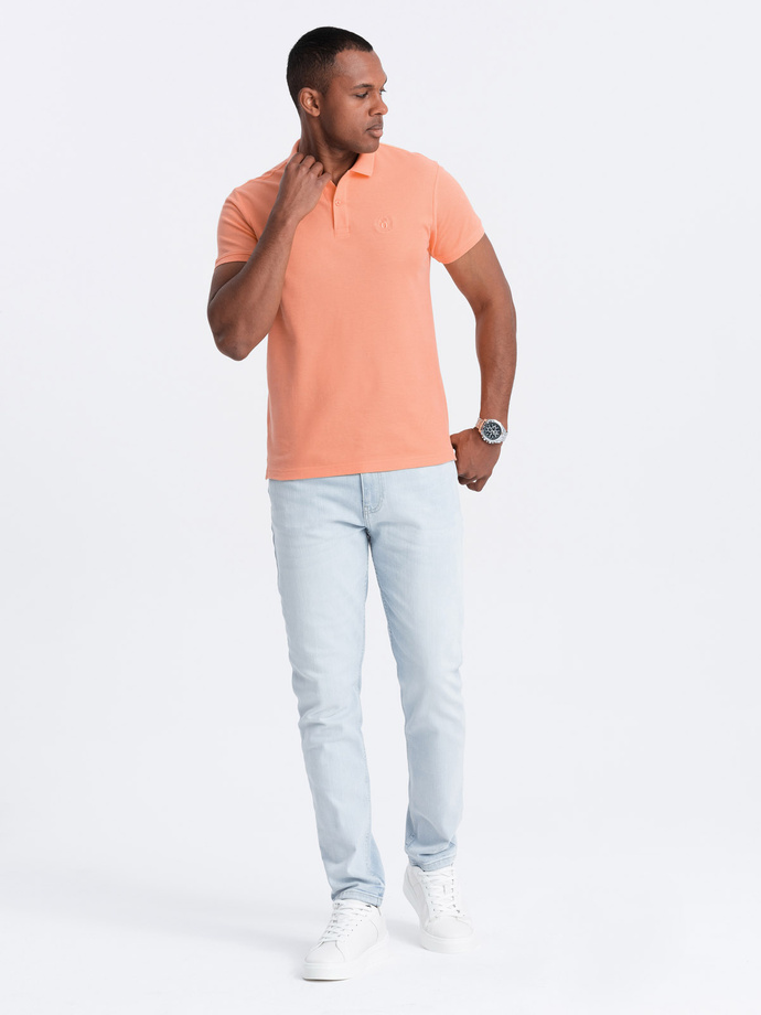 Men's BASIC single color pique knit polo shirt - peach V19 OM-POBS-0100