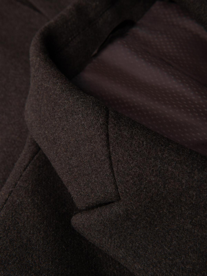 Men's coat with asymmetrical fastening and high collar - light brown V4 OM-COWC-0120