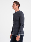 Men's cotton sweater with round neckline - navy blue melange V3 OM-SWSW-0103