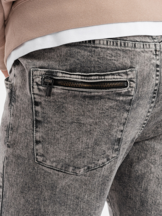 Men's marbled JOGGERS pants with rubbed edges - gray V3 OM-PADJ-0153