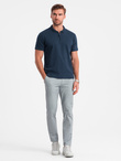 Men's polo shirt with zippered collar - navy blue V7 OM-POSS-0132