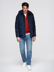 Men's winter jacket with detachable hood made of waterproof material - navy blue V1 OM-JAHP-0306