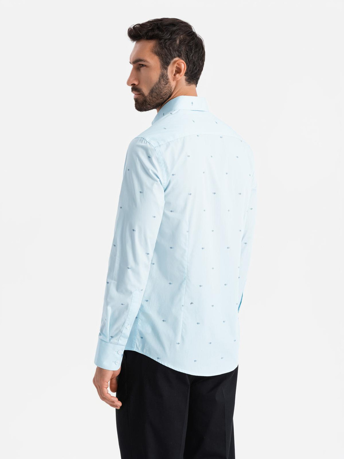 Classic men's cotton SLIM FIT shirt in fishnet - blue V4 OM-SHCS-0156