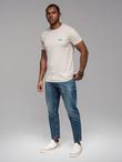 Men's cotton t-shirt with green patch on chest - broken white V5 OM-TSCT-0151