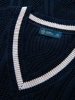 Men's plaid sweater with crew neckline - navy blue V2 OM-SWSW-0151