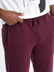 Męskie dresowe spodnie bawełniane joggery BASIC – bordowe V3 OM-PABS-0174