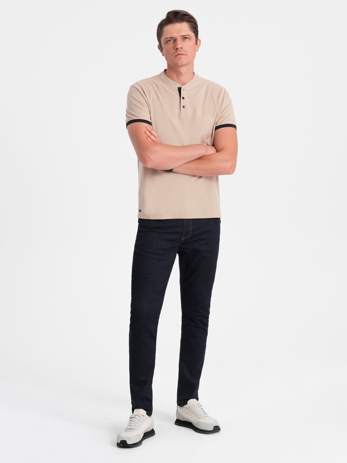 Men's collarless polo shirt - beige V5 OM-TSCT-0156