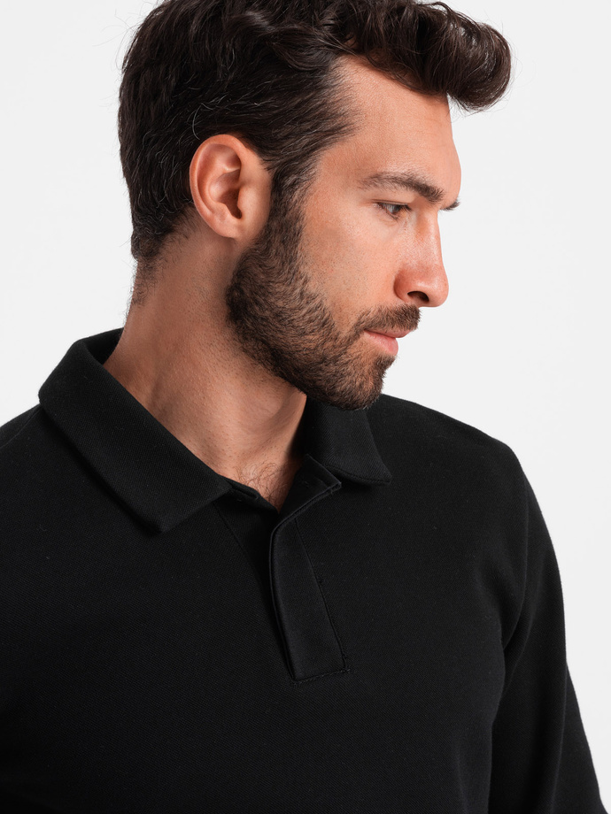 Bluza męska z kołnierzykiem polo ze strukturalnej dzianiny - czarna V8 OM-SSNZ-0149